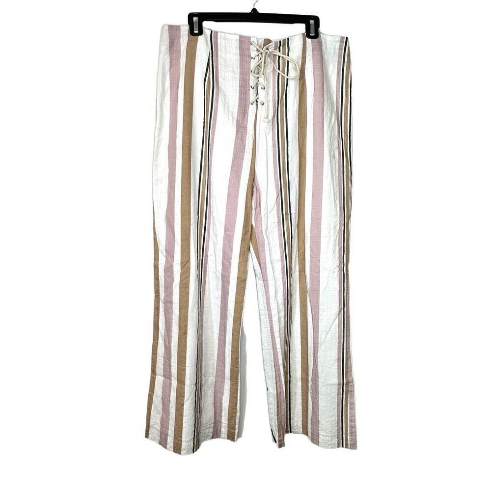 Privacy Please Striped Kaia Rayon Blend Lace-Up Cropped Pants Multicolor XL
